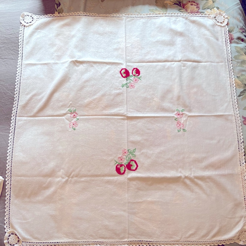 Vintage Heavy Cotton Embroidered Luncheon Cloth